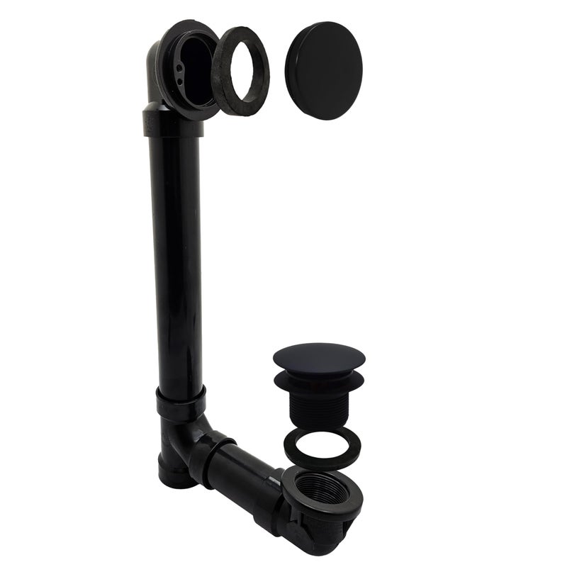 Westbrass 493144H-62 12" & 4" Bath Waste & Overflow Assembly with Tip-Toe Drain Plug and Illusionary Faceplate-SCH. 40 ABS Pipe, 1-Pack, Matte Black - Image 1